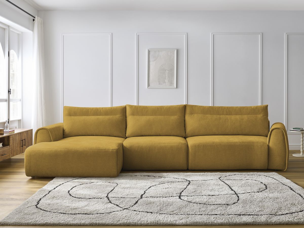 Canapé grand angle incurvé fixe ADEN jaune angle gauche BOBOCHIC 4 places - Vue supplémentaire 3