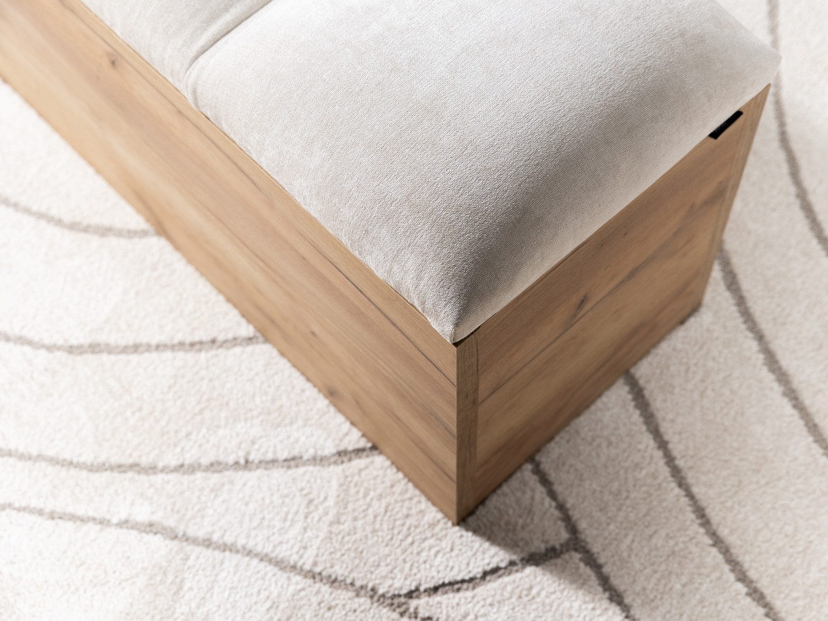 KUMO bed met massieve lattenbodem en poten van natuurlijk hout + KUMO bedeinde