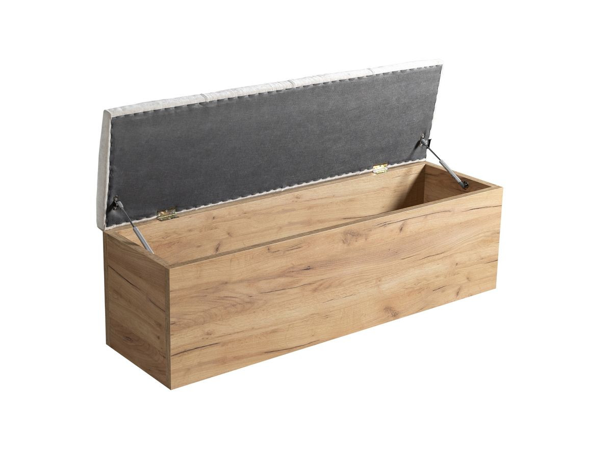 Lit KUMO tissu lisse lattes massives pieds en bois naturel + Bout de lit KUMO tissu lisse