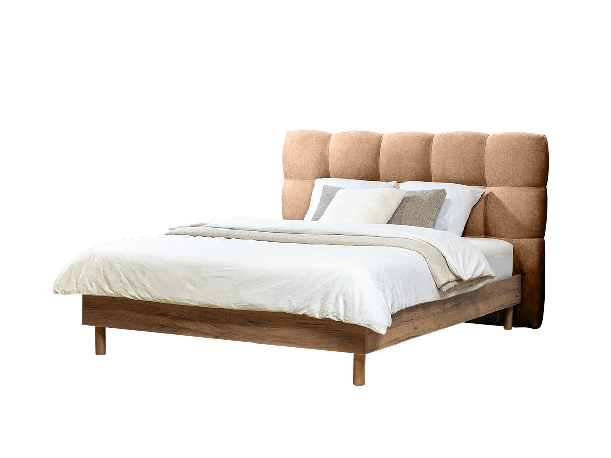 KUMO bed met massieve lattenbodem en poten van natuurlijk hout
