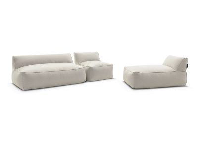 Canapé de jardin modulable RIVIERA tissu chiné avec 1 chauffeuse 1 place, 1 chauffeuse 2 places et 1 méridienne