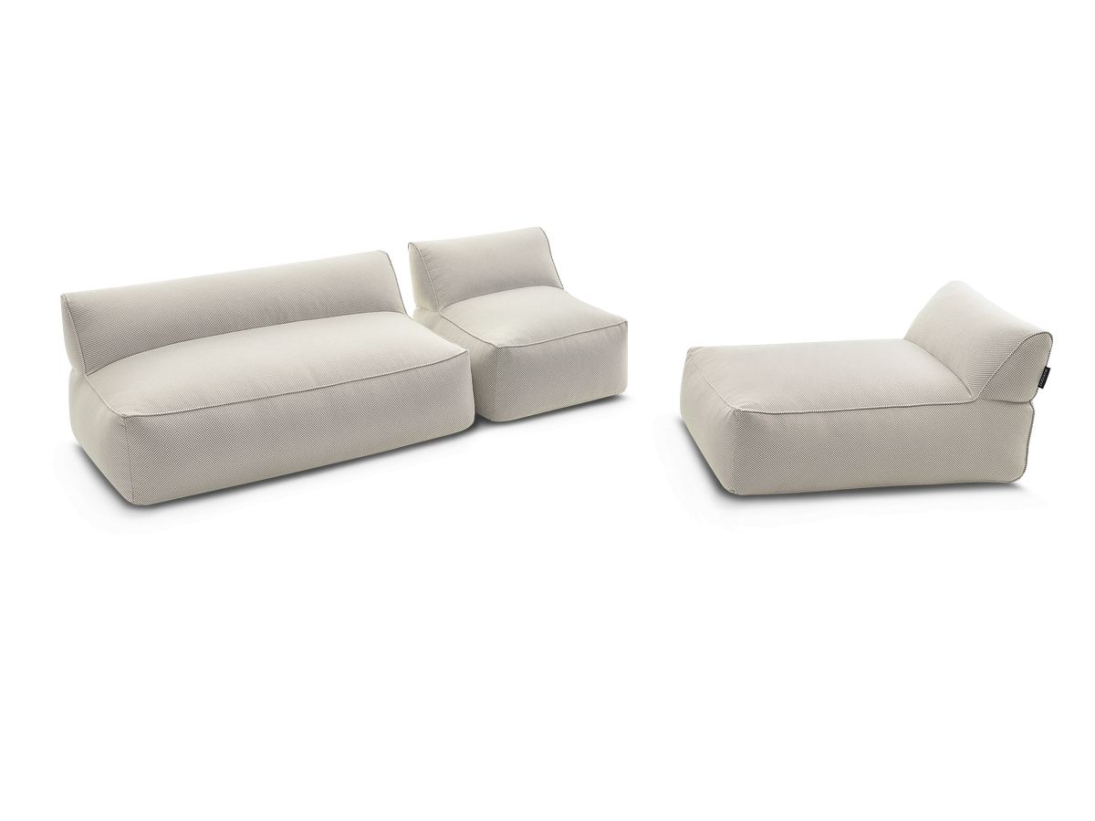 Canapé de jardin modulable RIVIERA tissu chiné avec 1 chauffeuse 1 place, 1 chauffeuse 2 places et 1 méridienne