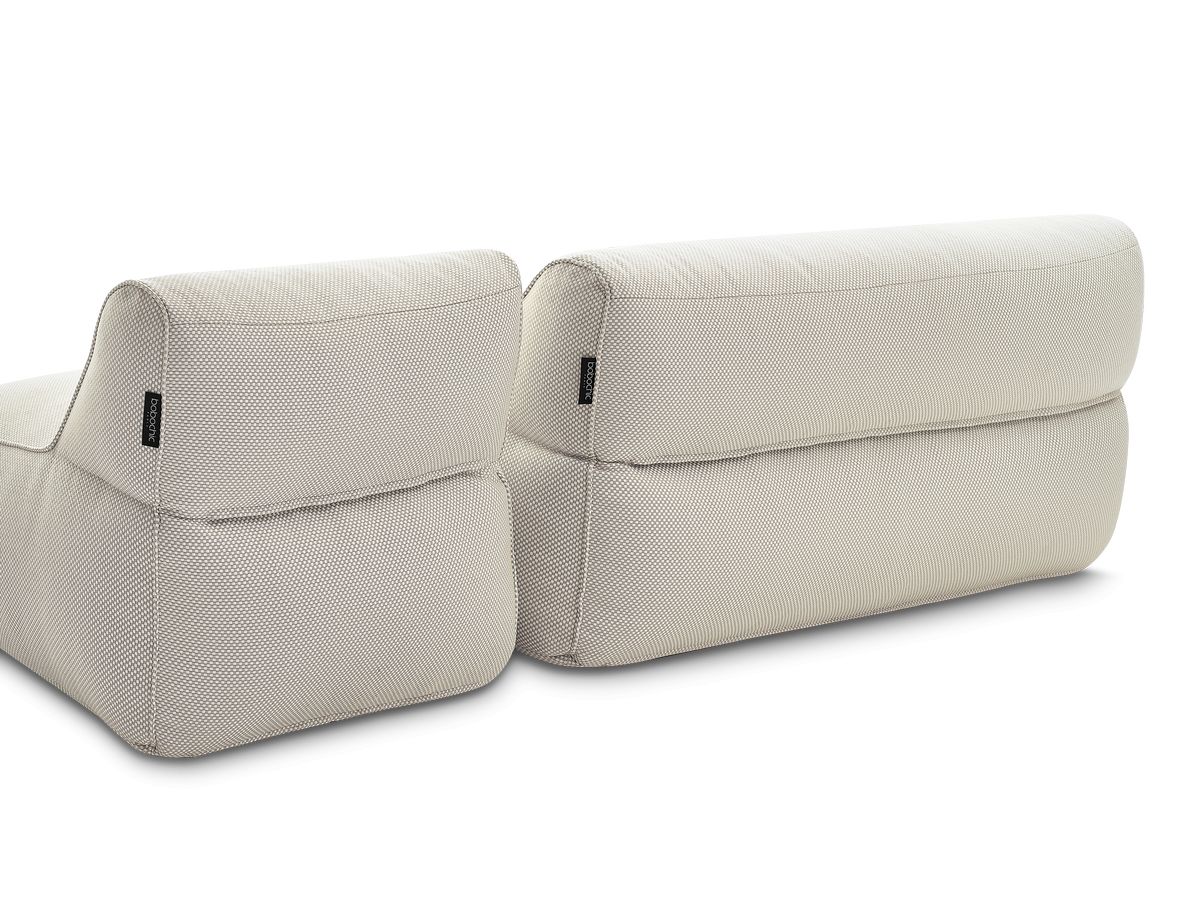 Canapé de jardin modulable RIVIERA tissu chiné avec 1 chauffeuse 1 place, 1 chauffeuse 2 places et 1 méridienne