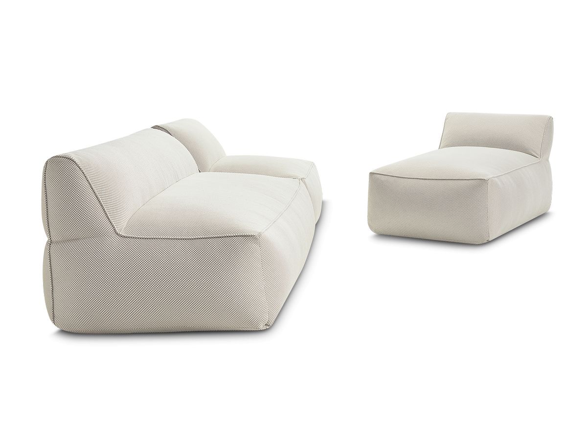 Canapé de jardin modulable RIVIERA tissu chiné avec 1 chauffeuse 1 place, 1 chauffeuse 2 places et 1 méridienne