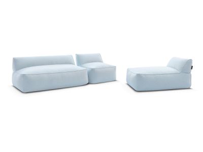 Canapé de jardin modulable RIVIERA tissu chiné avec 1 chauffeuse 1 place, 1 chauffeuse 2 places et 1 méridienne