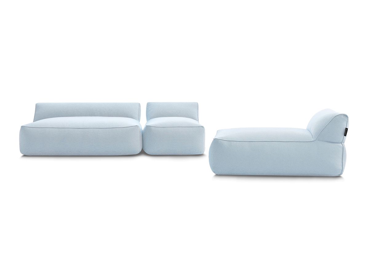 Canapé de jardin modulable RIVIERA tissu chiné avec 1 chauffeuse 1 place, 1 chauffeuse 2 places et 1 méridienne