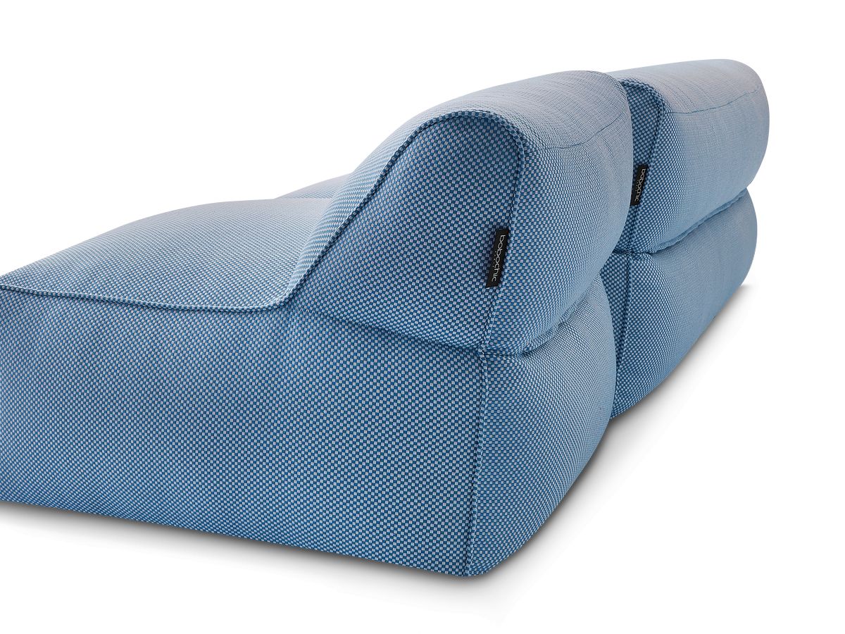 Modulaire tuinbank RIVIERA in gemêleerde stof met 1 eenpersoonsfauteuil, 1 tweepersoonsfauteuil en 1 chaise longue
