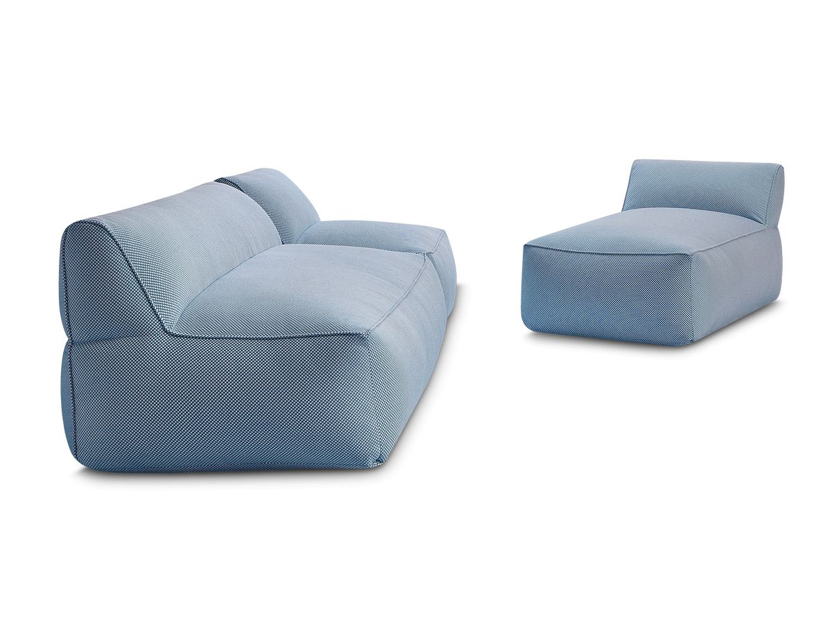 Modulaire tuinbank RIVIERA in gemêleerde stof met 1 eenpersoonsfauteuil, 1 tweepersoonsfauteuil en 1 chaise longue