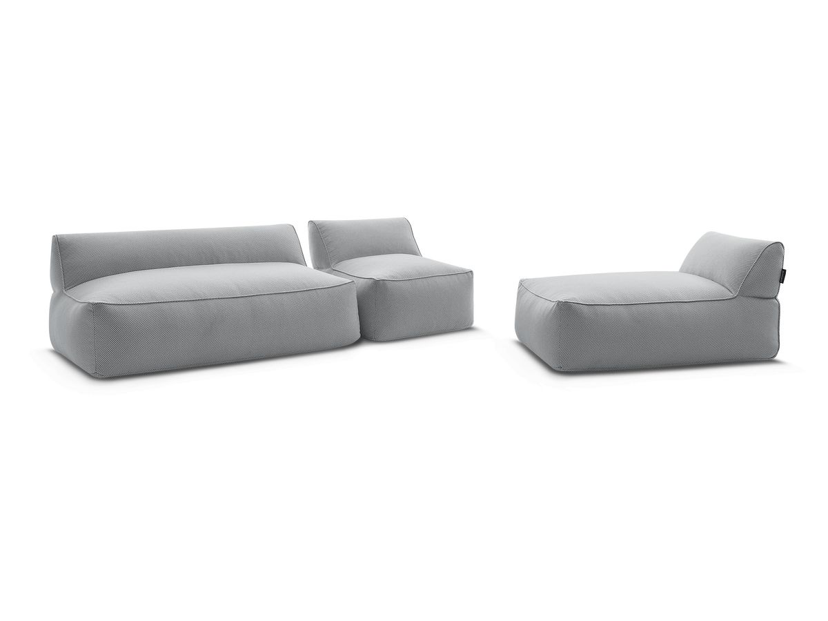 Canapé de jardin modulable RIVIERA tissu chiné avec 1 chauffeuse 1 place, 1 chauffeuse 2 places et 1 méridienne