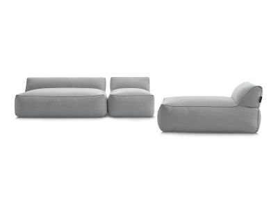 Canapé de jardin modulable RIVIERA tissu chiné avec 1 chauffeuse 1 place, 1 chauffeuse 2 places et 1 méridienne