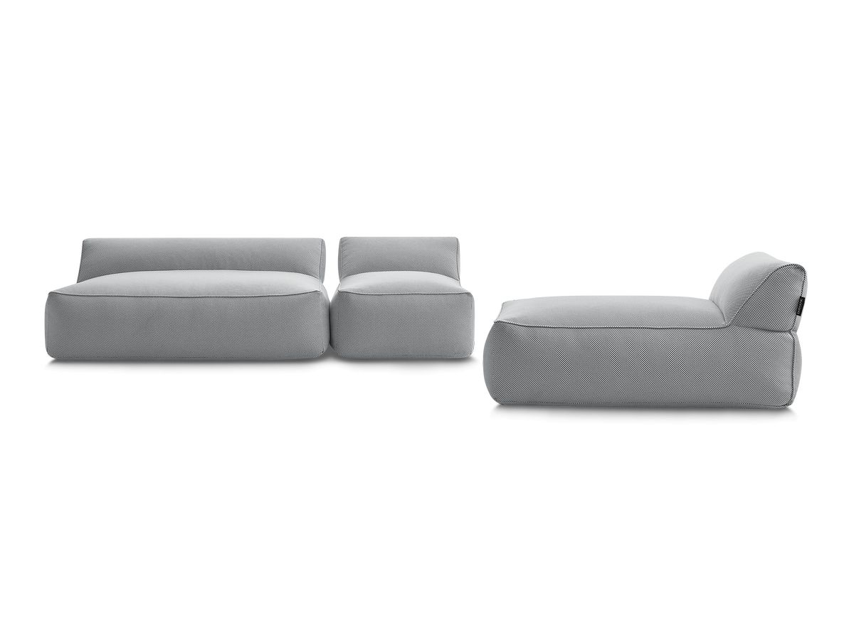 Canapé de jardin modulable RIVIERA tissu chiné avec 1 chauffeuse 1 place, 1 chauffeuse 2 places et 1 méridienne