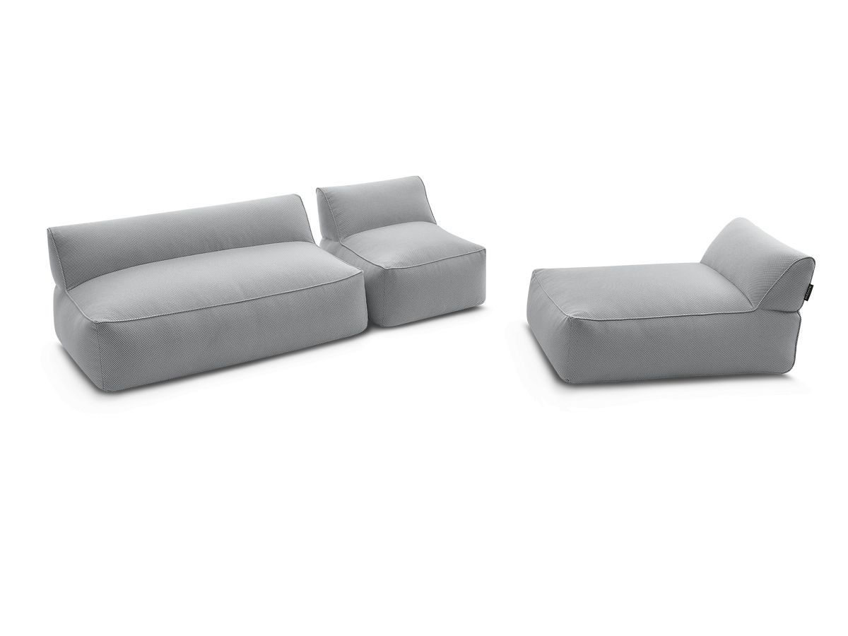 Canapé de jardin modulable RIVIERA tissu chiné avec 1 chauffeuse 1 place, 1 chauffeuse 2 places et 1 méridienne