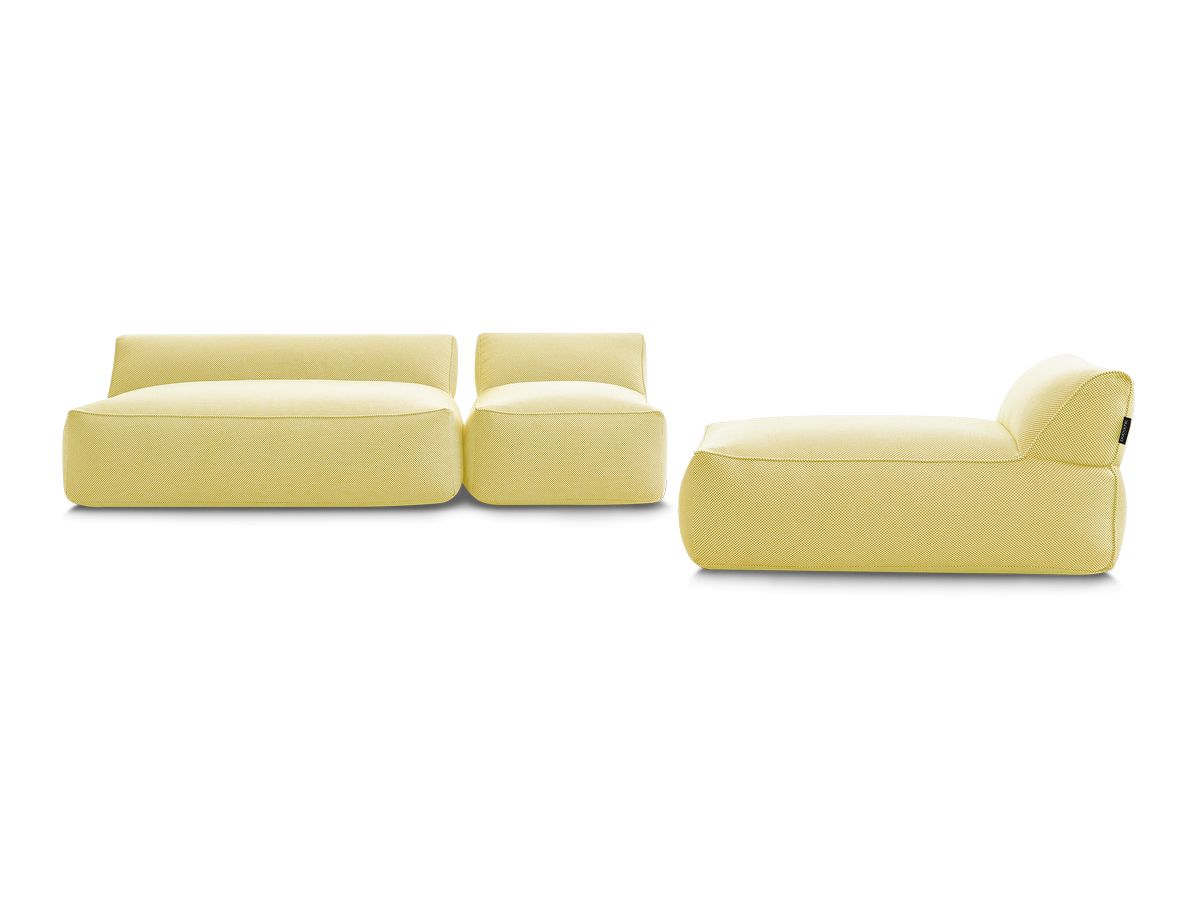 Modulaire tuinbank RIVIERA in gemêleerde stof met 1 eenpersoonsfauteuil, 1 tweepersoonsfauteuil en 1 chaise longue