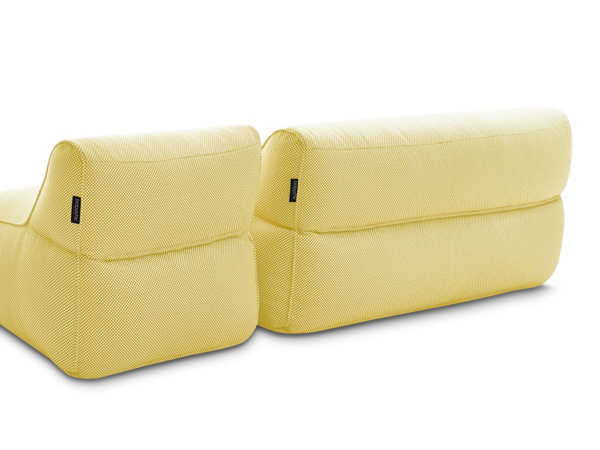 Modulaire tuinbank RIVIERA in gemêleerde stof met 1 eenpersoonsfauteuil, 1 tweepersoonsfauteuil en 1 chaise longue