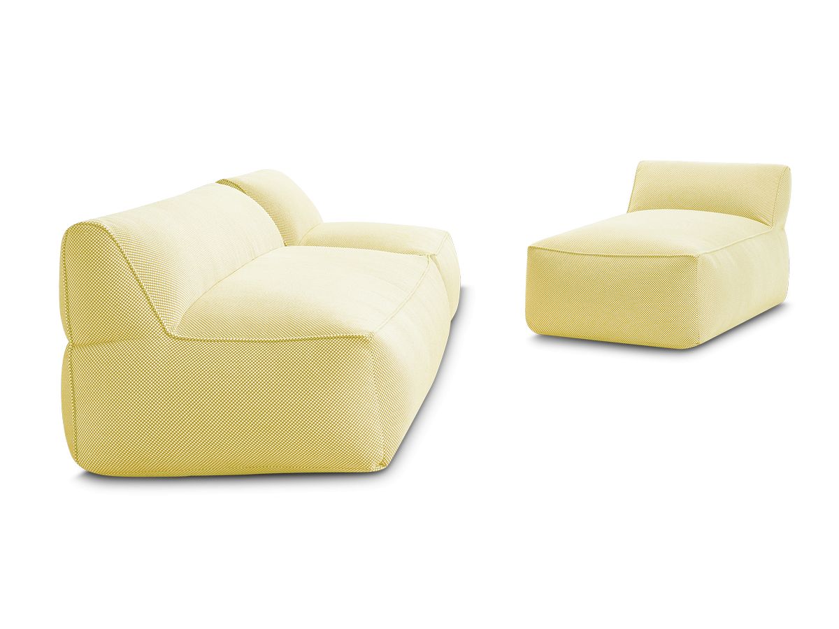 Modulaire tuinbank RIVIERA in gemêleerde stof met 1 eenpersoonsfauteuil, 1 tweepersoonsfauteuil en 1 chaise longue