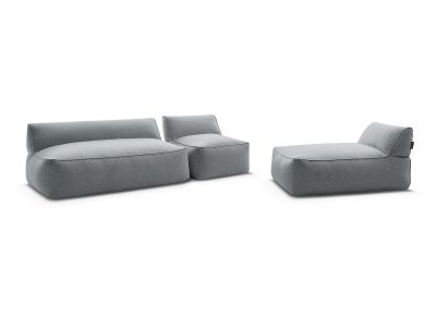 Canapé de jardin modulable RIVIERA tissu chiné avec 1 chauffeuse 1 place, 1 chauffeuse 2 places et 1 méridienne