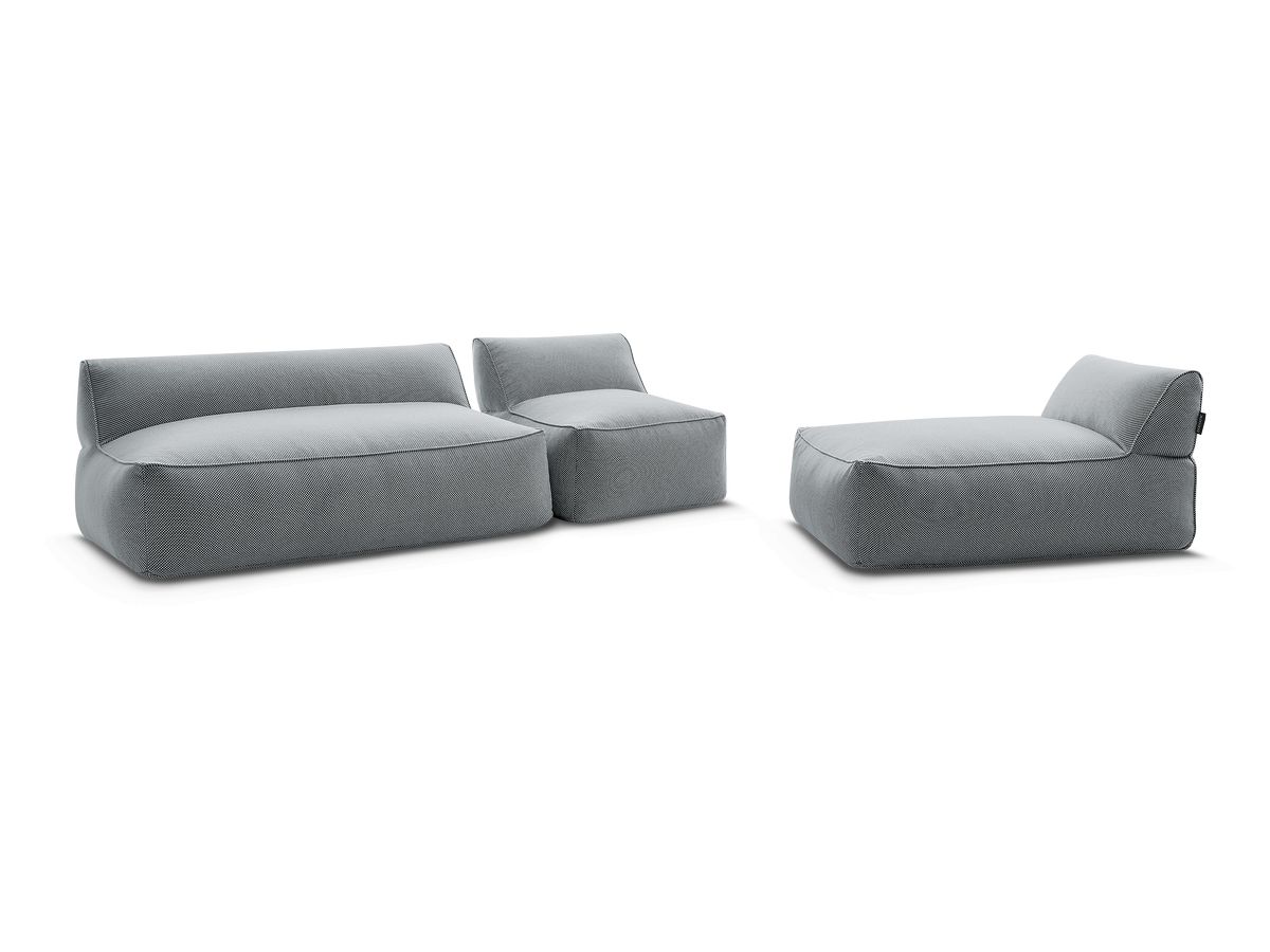 Canapé de jardin modulable RIVIERA tissu chiné avec 1 chauffeuse 1 place, 1 chauffeuse 2 places et 1 méridienne