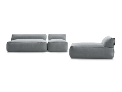 Canapé de jardin modulable RIVIERA tissu chiné avec 1 chauffeuse 1 place, 1 chauffeuse 2 places et 1 méridienne