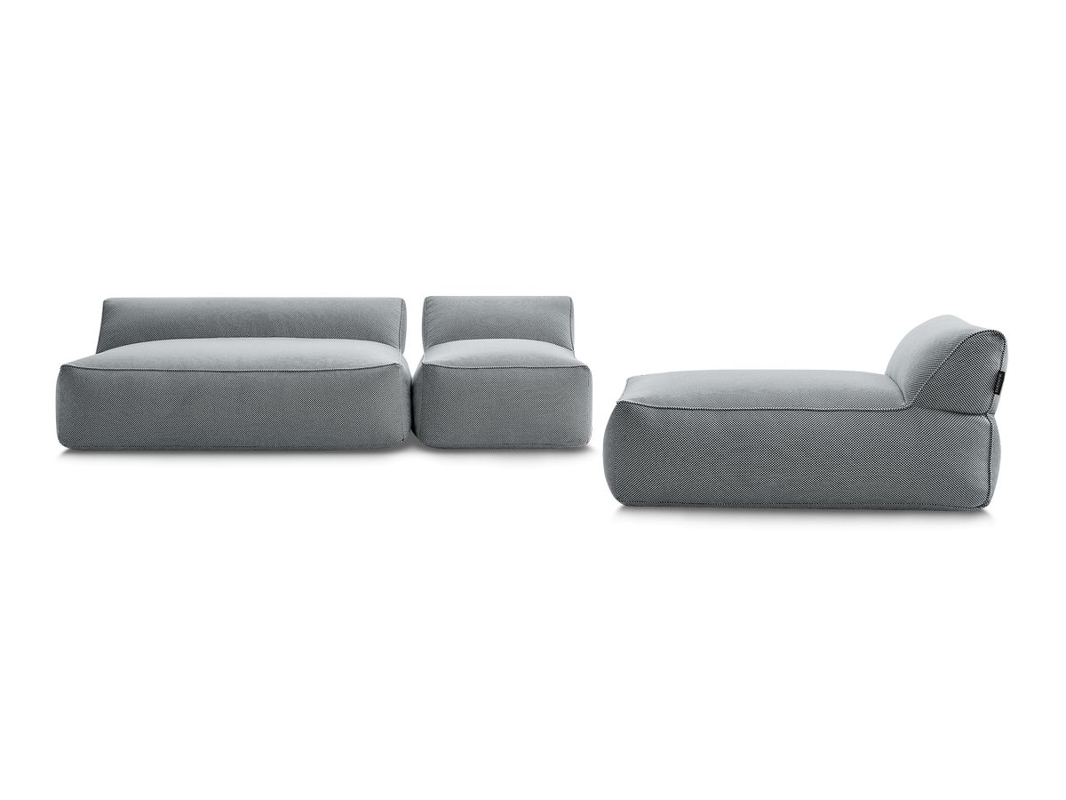 Canapé de jardin modulable RIVIERA tissu chiné avec 1 chauffeuse 1 place, 1 chauffeuse 2 places et 1 méridienne