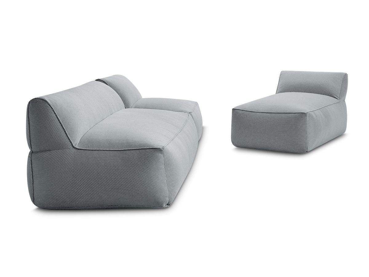 Canapé de jardin modulable RIVIERA tissu chiné avec 1 chauffeuse 1 place, 1 chauffeuse 2 places et 1 méridienne