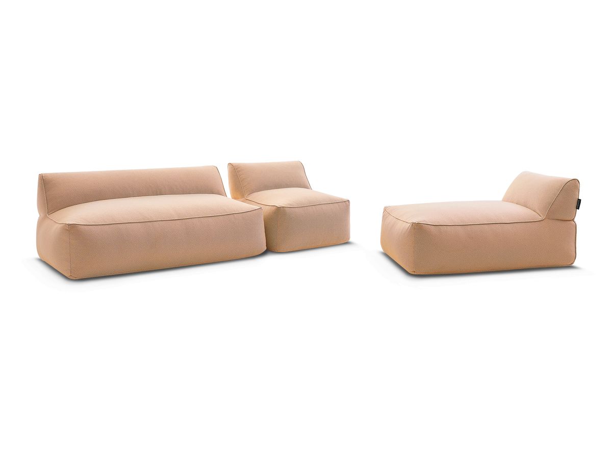 Modulaire tuinbank RIVIERA in gemêleerde stof met 1 eenpersoonsfauteuil, 1 tweepersoonsfauteuil en 1 chaise longue