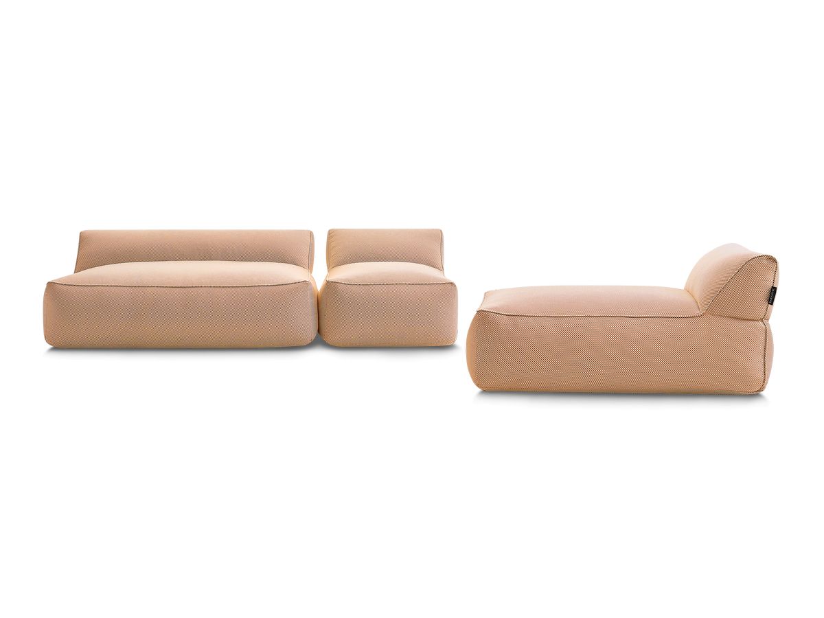 Modulaire tuinbank RIVIERA in gemêleerde stof met 1 eenpersoonsfauteuil, 1 tweepersoonsfauteuil en 1 chaise longue