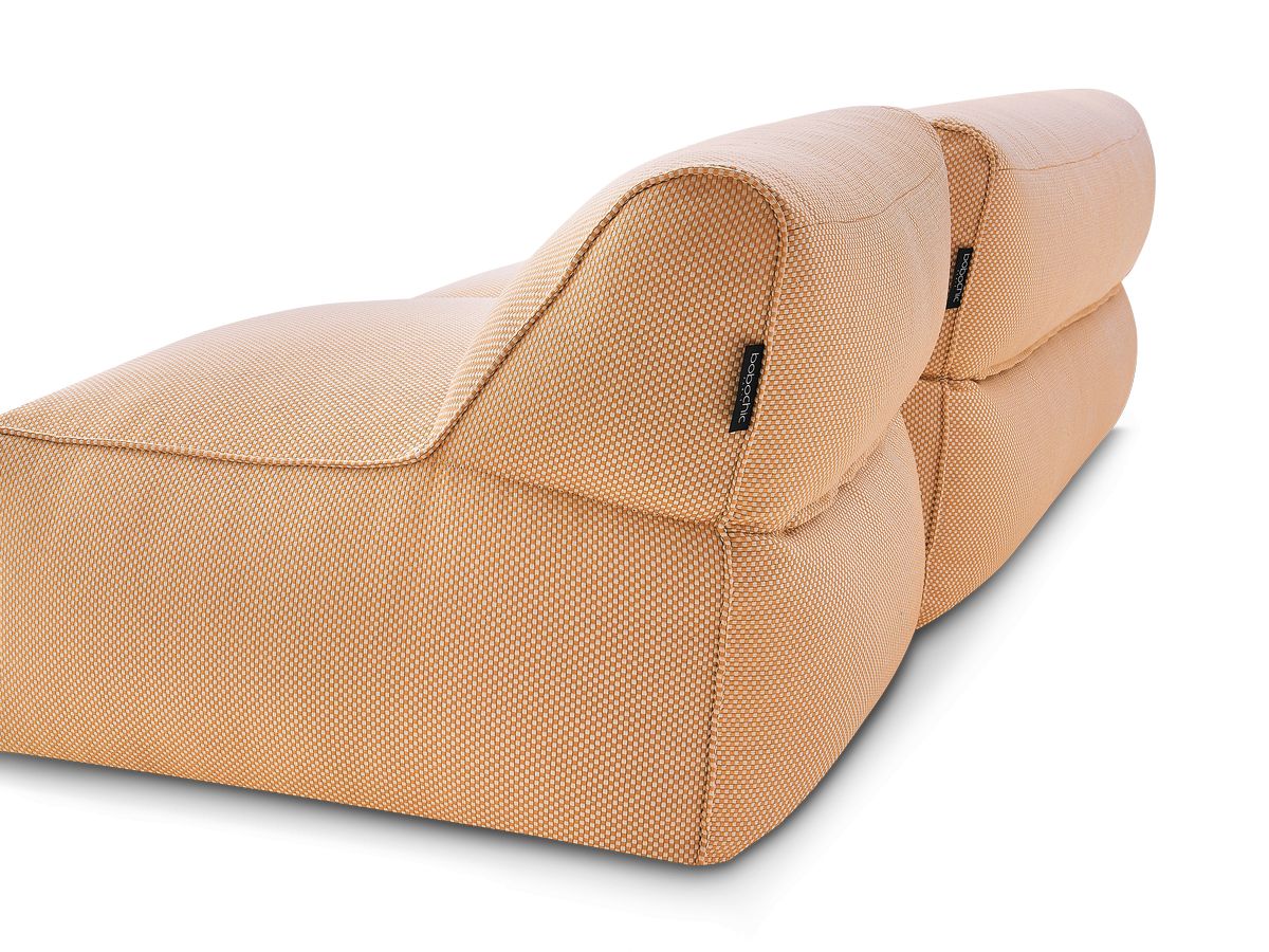 Modulaire tuinbank RIVIERA in gemêleerde stof met 1 eenpersoonsfauteuil, 1 tweepersoonsfauteuil en 1 chaise longue