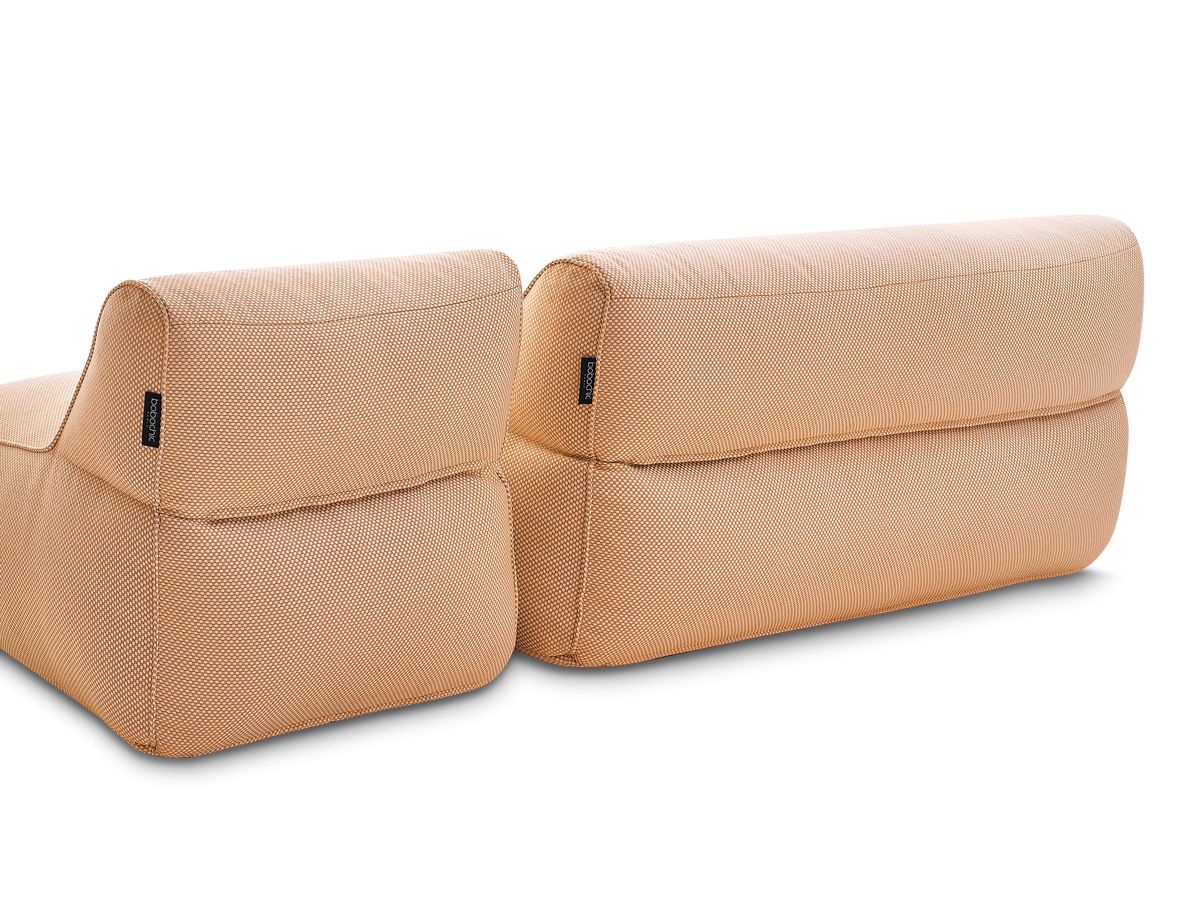 Modulaire tuinbank RIVIERA in gemêleerde stof met 1 eenpersoonsfauteuil, 1 tweepersoonsfauteuil en 1 chaise longue