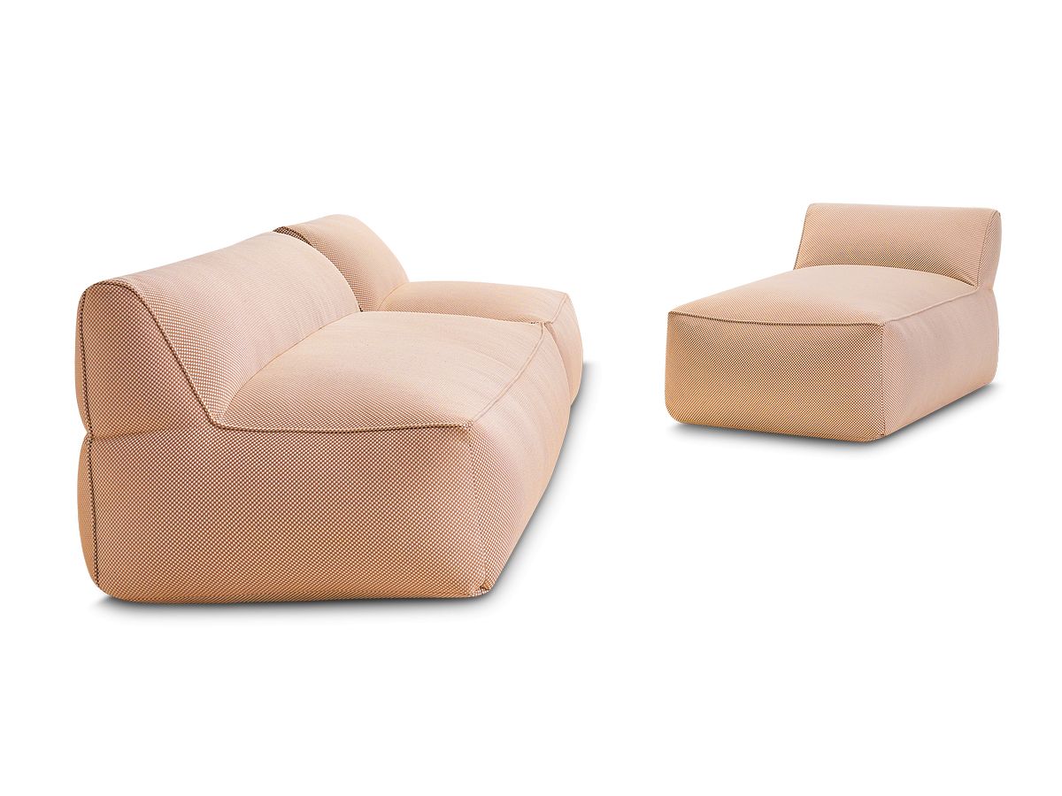 Modulaire tuinbank RIVIERA in gemêleerde stof met 1 eenpersoonsfauteuil, 1 tweepersoonsfauteuil en 1 chaise longue
