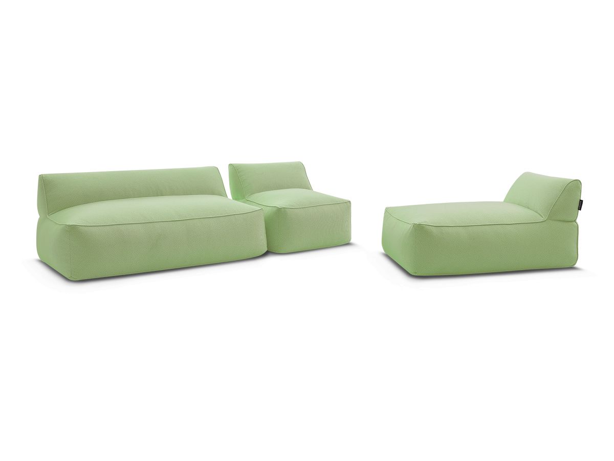 Canapé de jardin modulable RIVIERA tissu chiné avec 1 chauffeuse 1 place, 1 chauffeuse 2 places et 1 méridienne