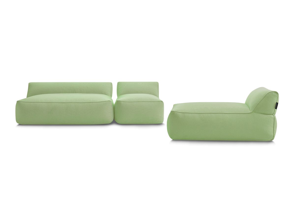 Canapé de jardin modulable RIVIERA tissu chiné avec 1 chauffeuse 1 place, 1 chauffeuse 2 places et 1 méridienne