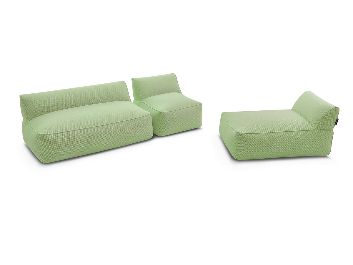 Canapé de jardin modulable RIVIERA tissu chiné avec 1 chauffeuse 1 place, 1 chauffeuse 2 places et 1 méridienne