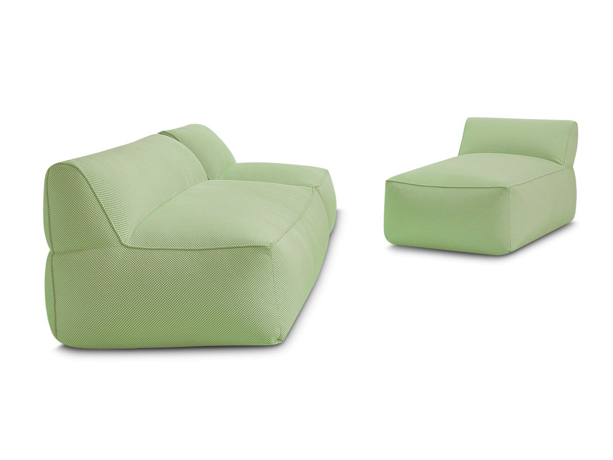 Canapé de jardin modulable RIVIERA tissu chiné avec 1 chauffeuse 1 place, 1 chauffeuse 2 places et 1 méridienne