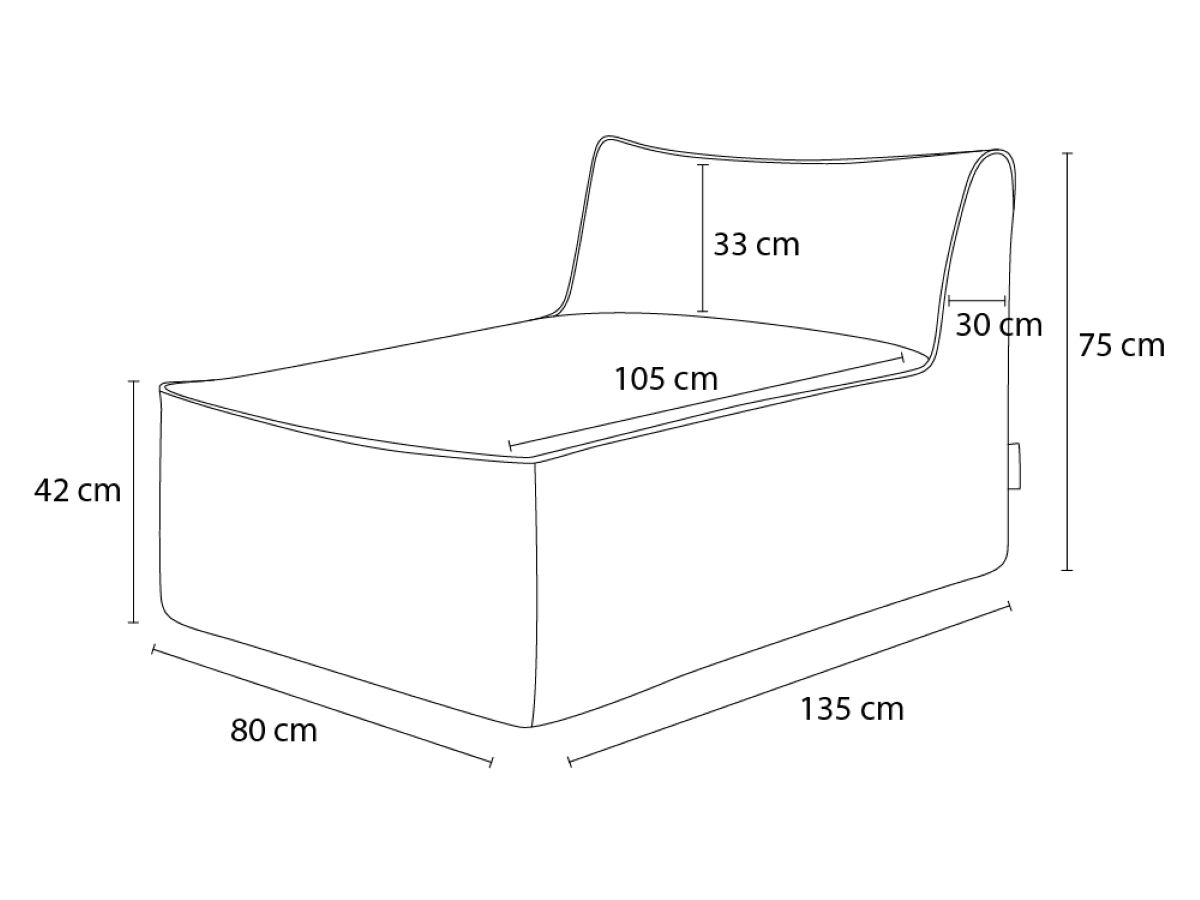 Chaise longue zonder armleuningen voor de modulaire tuinbank RIVIERA in gemêleerde stof