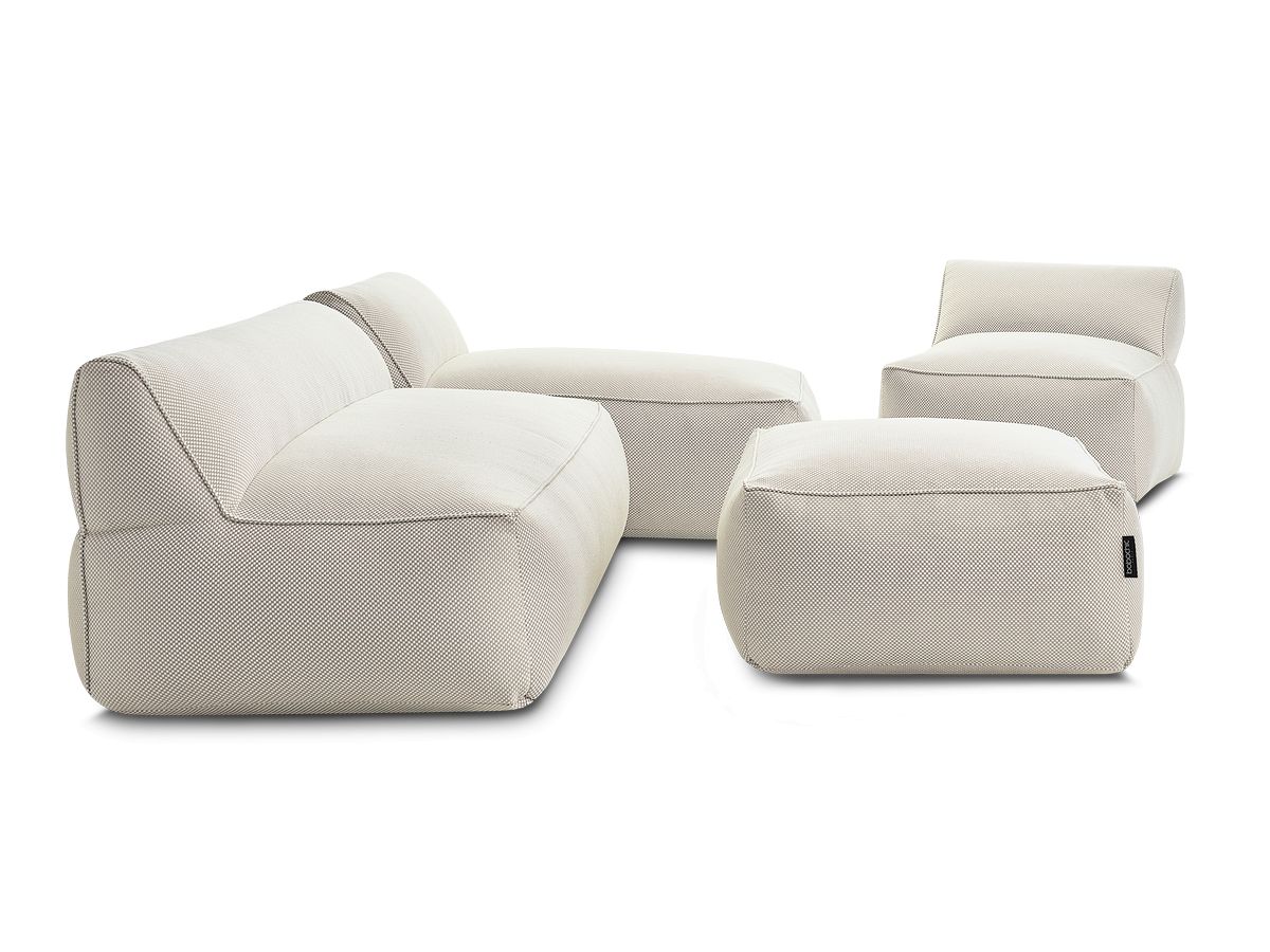 Canapé de jardin modulable RIVIERA tissu chiné avec 1 chauffeuse 1 place, 1 chauffeuse 2 places, 1 méridienne et 1 pouf