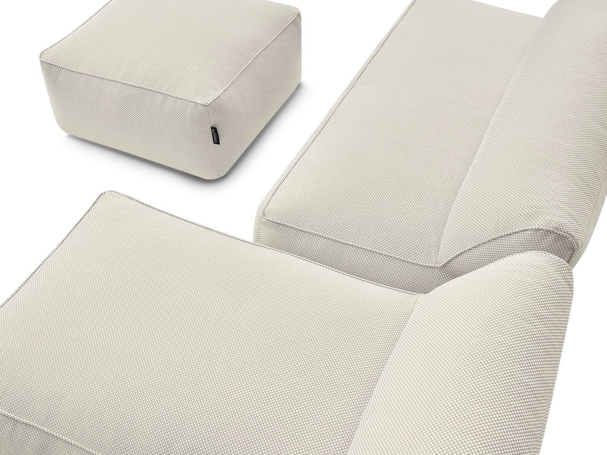 Canapé de jardin modulable RIVIERA tissu chiné avec 1 chauffeuse 1 place, 1 chauffeuse 2 places, 1 méridienne et 1 pouf