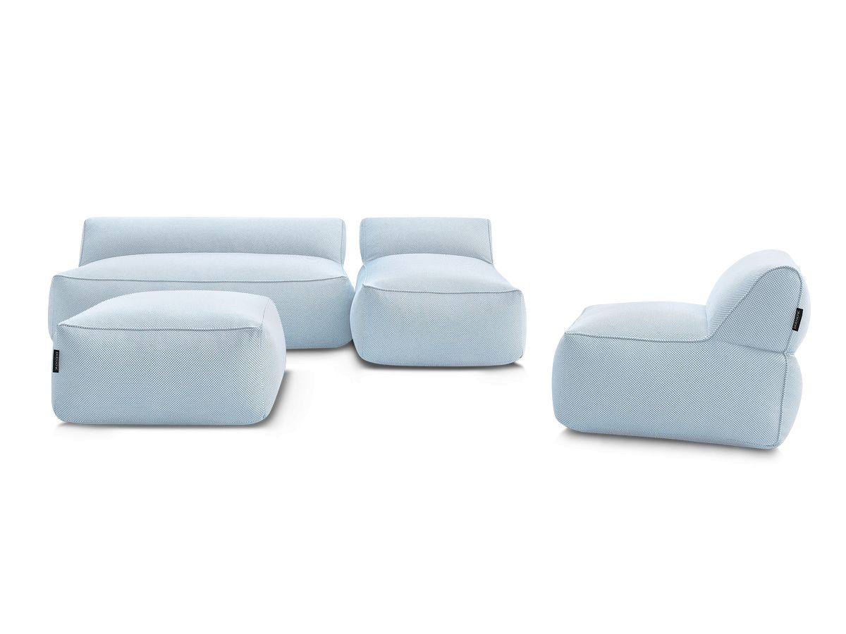Canapé de jardin modulable RIVIERA tissu chiné avec 1 chauffeuse 1 place, 1 chauffeuse 2 places, 1 méridienne et 1 pouf