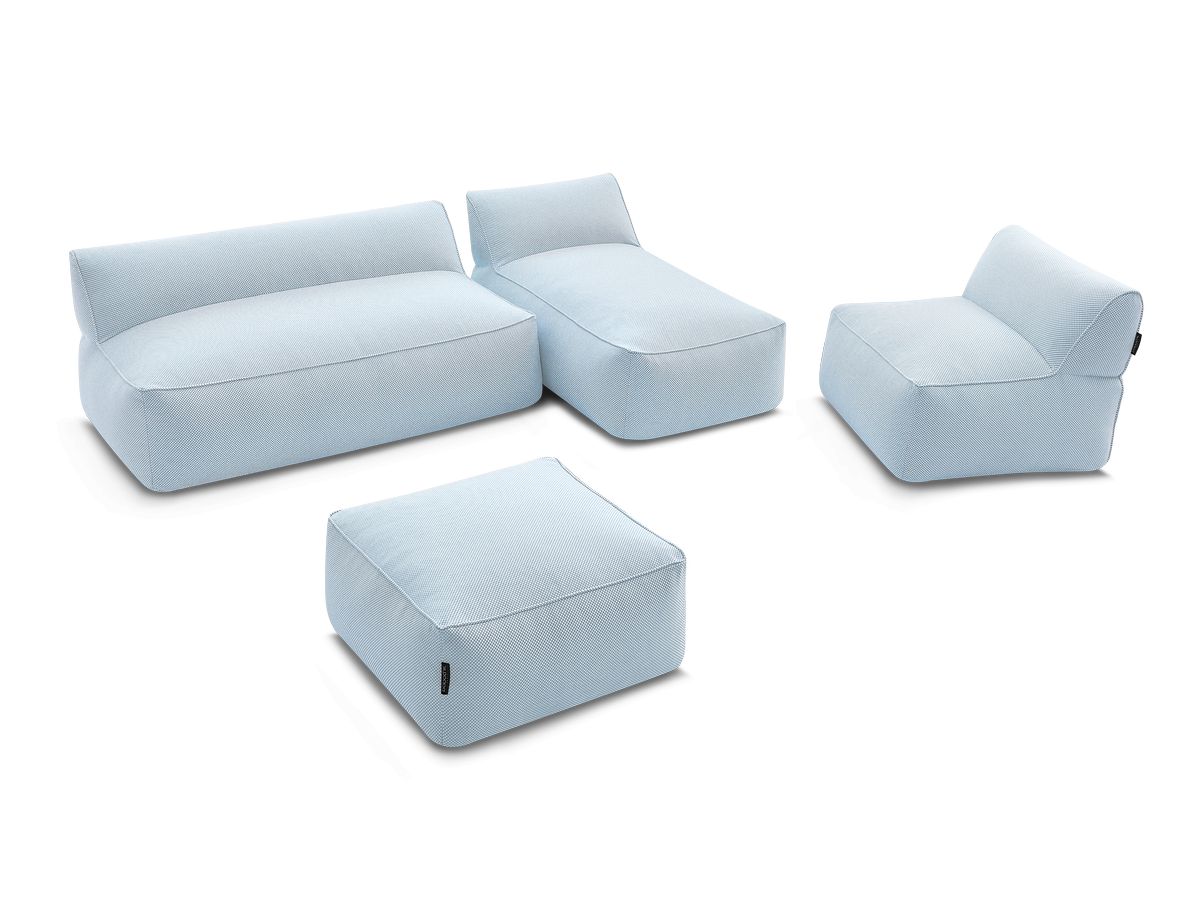 Canapé de jardin modulable RIVIERA tissu chiné avec 1 chauffeuse 1 place, 1 chauffeuse 2 places, 1 méridienne et 1 pouf