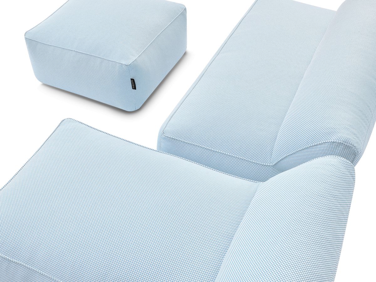 Canapé de jardin modulable RIVIERA tissu chiné avec 1 chauffeuse 1 place, 1 chauffeuse 2 places, 1 méridienne et 1 pouf