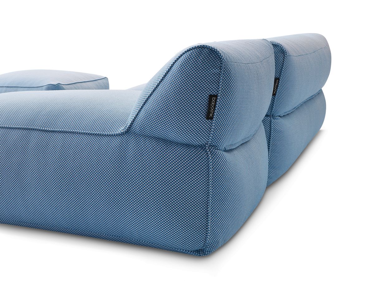 Modulaire tuinbank RIVIERA in gemêleerde stof met 1 eenpersoonsfauteuil, 1 tweepersoonsfauteuil, 1 chaise longue en 1 poef