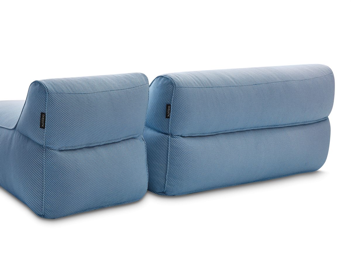 Modulaire tuinbank RIVIERA in gemêleerde stof met 1 eenpersoonsfauteuil, 1 tweepersoonsfauteuil, 1 chaise longue en 1 poef