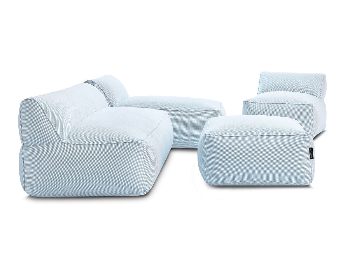 Canapé de jardin modulable RIVIERA tissu chiné avec 1 chauffeuse 1 place, 1 chauffeuse 2 places, 1 méridienne et 1 pouf