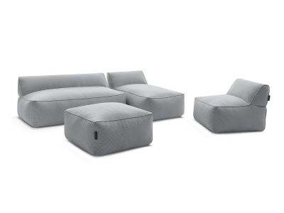 Canapé de jardin modulable RIVIERA tissu chiné avec 1 chauffeuse 1 place, 1 chauffeuse 2 places, 1 méridienne et 1 pouf