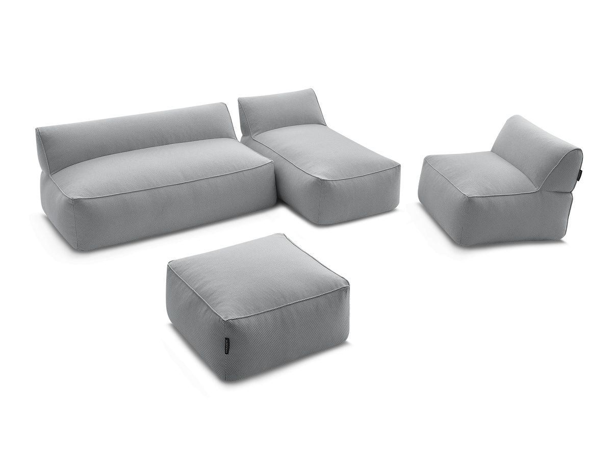 Canapé de jardin modulable RIVIERA tissu chiné avec 1 chauffeuse 1 place, 1 chauffeuse 2 places, 1 méridienne et 1 pouf