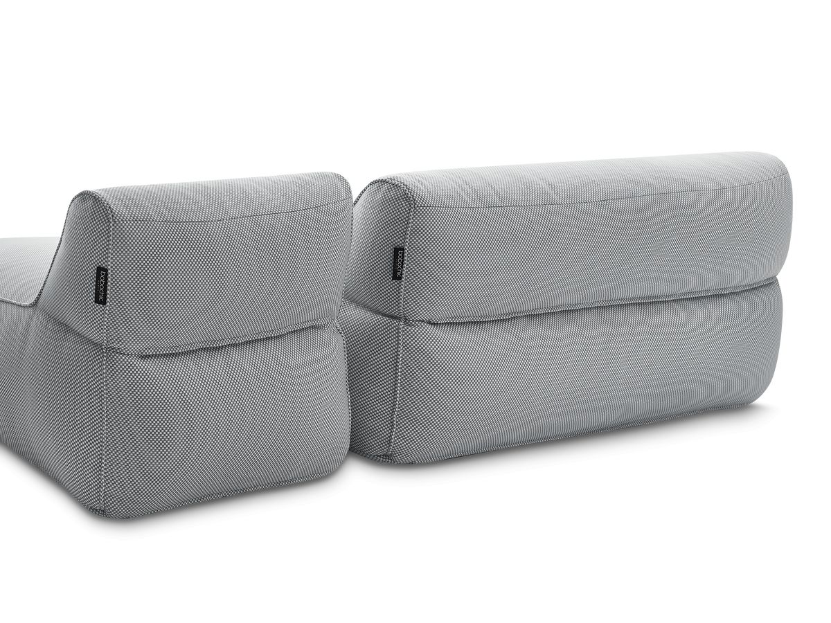 Modulaire tuinbank RIVIERA in gemêleerde stof met 1 eenpersoonsfauteuil, 1 tweepersoonsfauteuil, 1 chaise longue en 1 poef