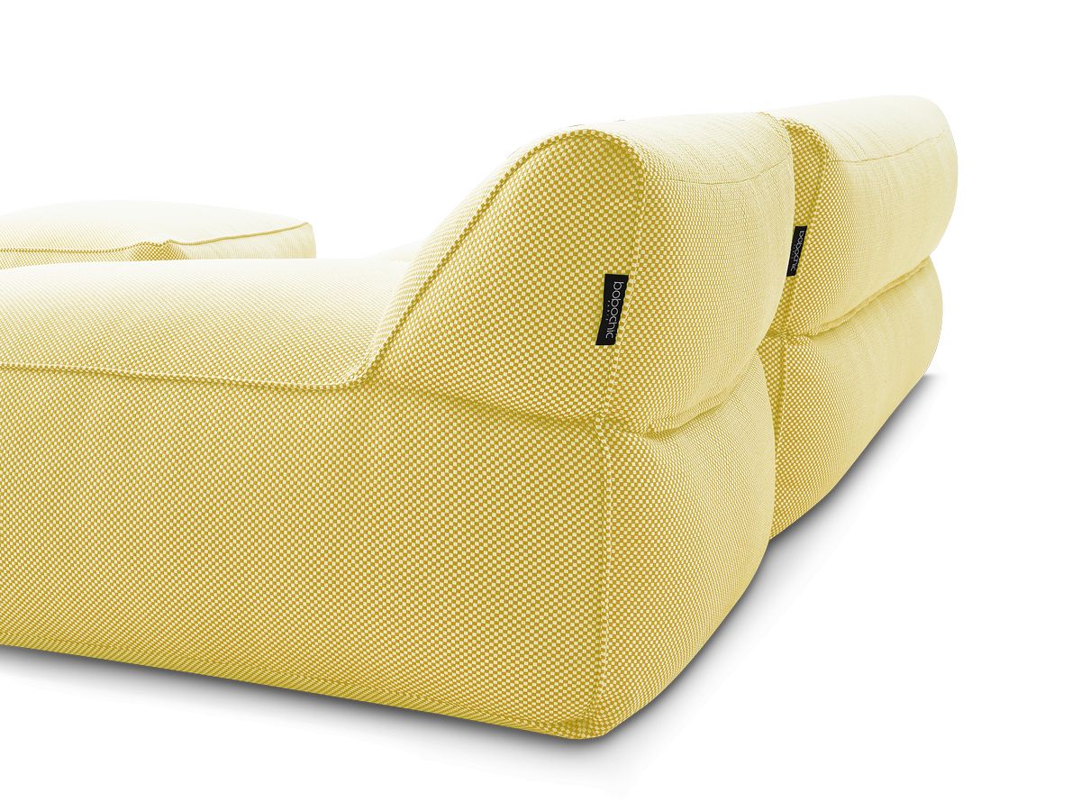 Modulaire tuinbank RIVIERA in gemêleerde stof met 1 eenpersoonsfauteuil, 1 tweepersoonsfauteuil, 1 chaise longue en 1 poef