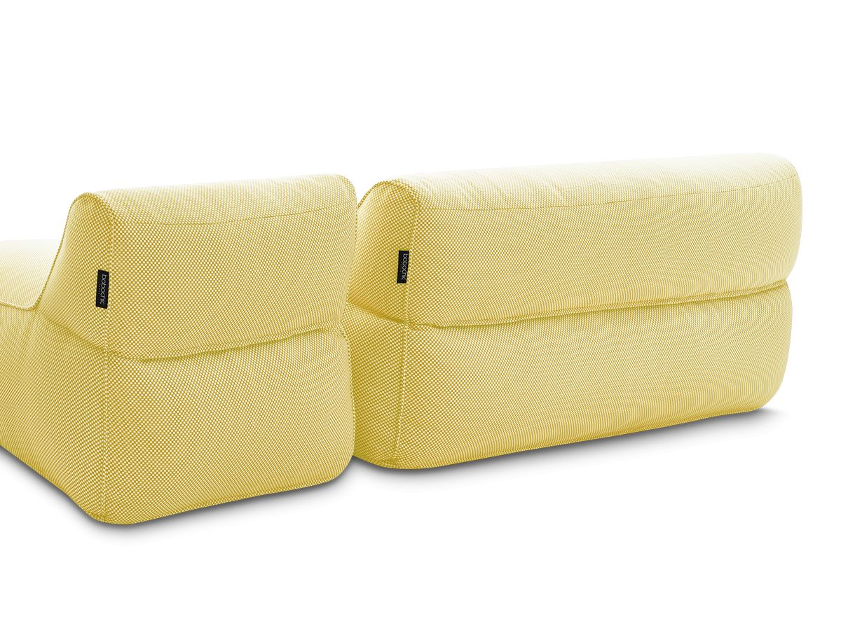 Modulaire tuinbank RIVIERA in gemêleerde stof met 1 eenpersoonsfauteuil, 1 tweepersoonsfauteuil, 1 chaise longue en 1 poef