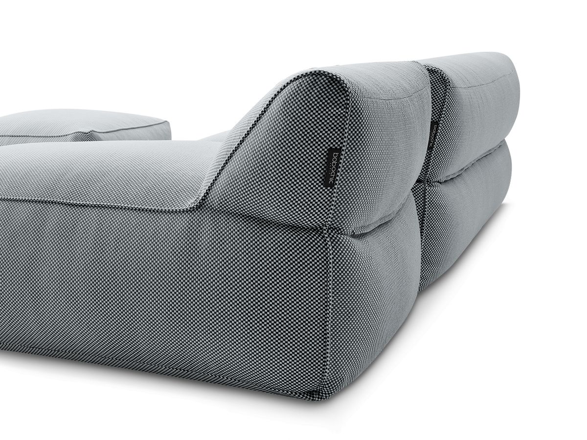 Modulaire tuinbank RIVIERA in gemêleerde stof met 1 eenpersoonsfauteuil, 1 tweepersoonsfauteuil, 1 chaise longue en 1 poef
