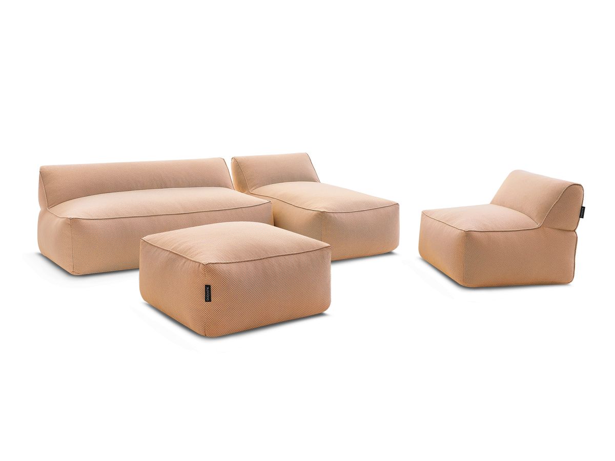 Canapé de jardin modulable RIVIERA tissu chiné avec 1 chauffeuse 1 place, 1 chauffeuse 2 places, 1 méridienne et 1 pouf
