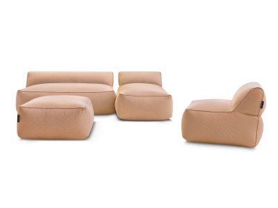 Canapé de jardin modulable RIVIERA tissu chiné avec 1 chauffeuse 1 place, 1 chauffeuse 2 places, 1 méridienne et 1 pouf